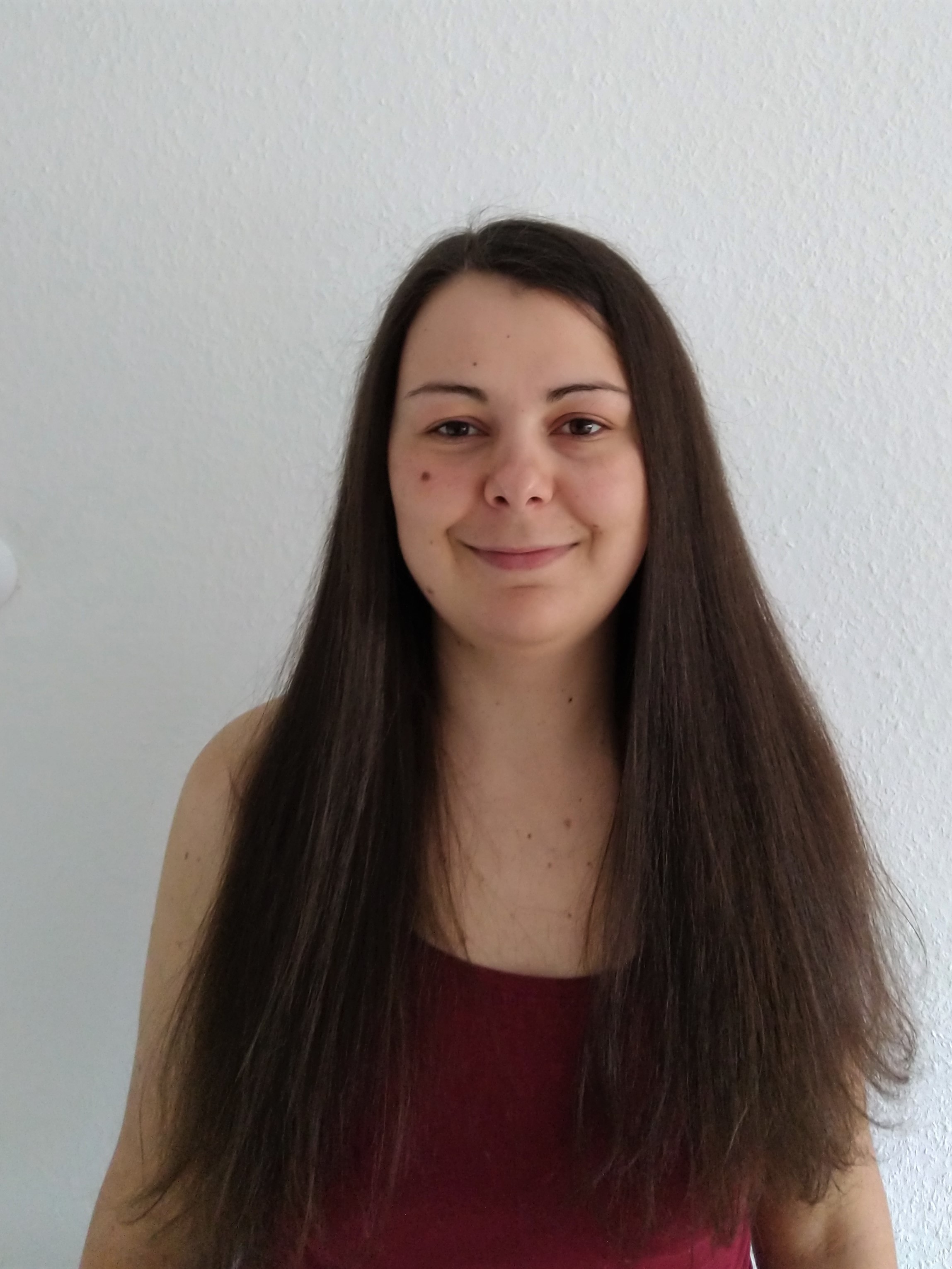 Long hair before cutting - front view